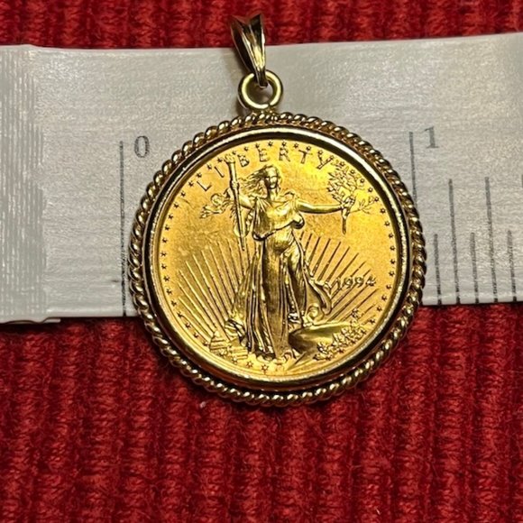 1994 Liberty/American Eagle 1/4 oz 22KT Gold Coin in 14KT YG Pendant - Picture 5 of 9